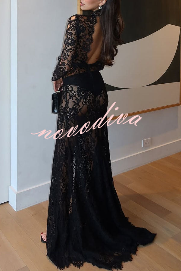 Dark Night Long Sleeve Stretch Maxi Dress