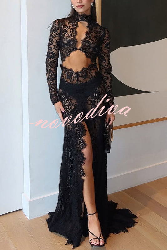 Dark Night Long Sleeve Stretch Maxi Dress